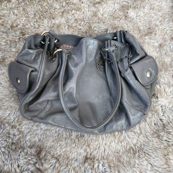 Juicy Couture Vintage Y2K Gray Patent Leather Shoulder Satchel Bag Chain Detail - Picture 1 of 14